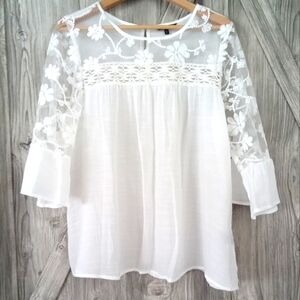 Boho White Floaty Semi Sheer Top 1X/16